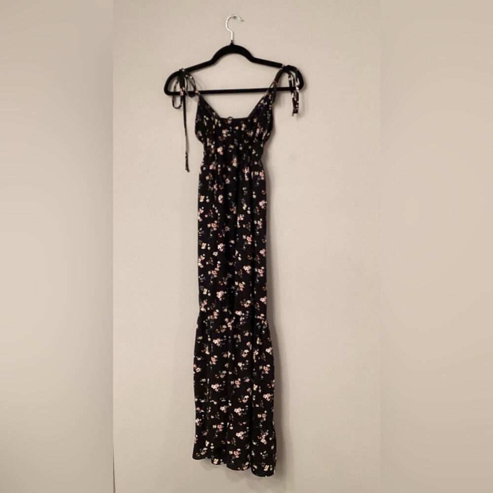 Aqua Boho Chic Black Maxi Dress with Flowers in Size XS. Preloved.
